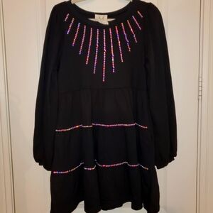 Fantastic Fawn Black Rhinestone Dress, Medium, Balloon Sleeve, POCKETS!